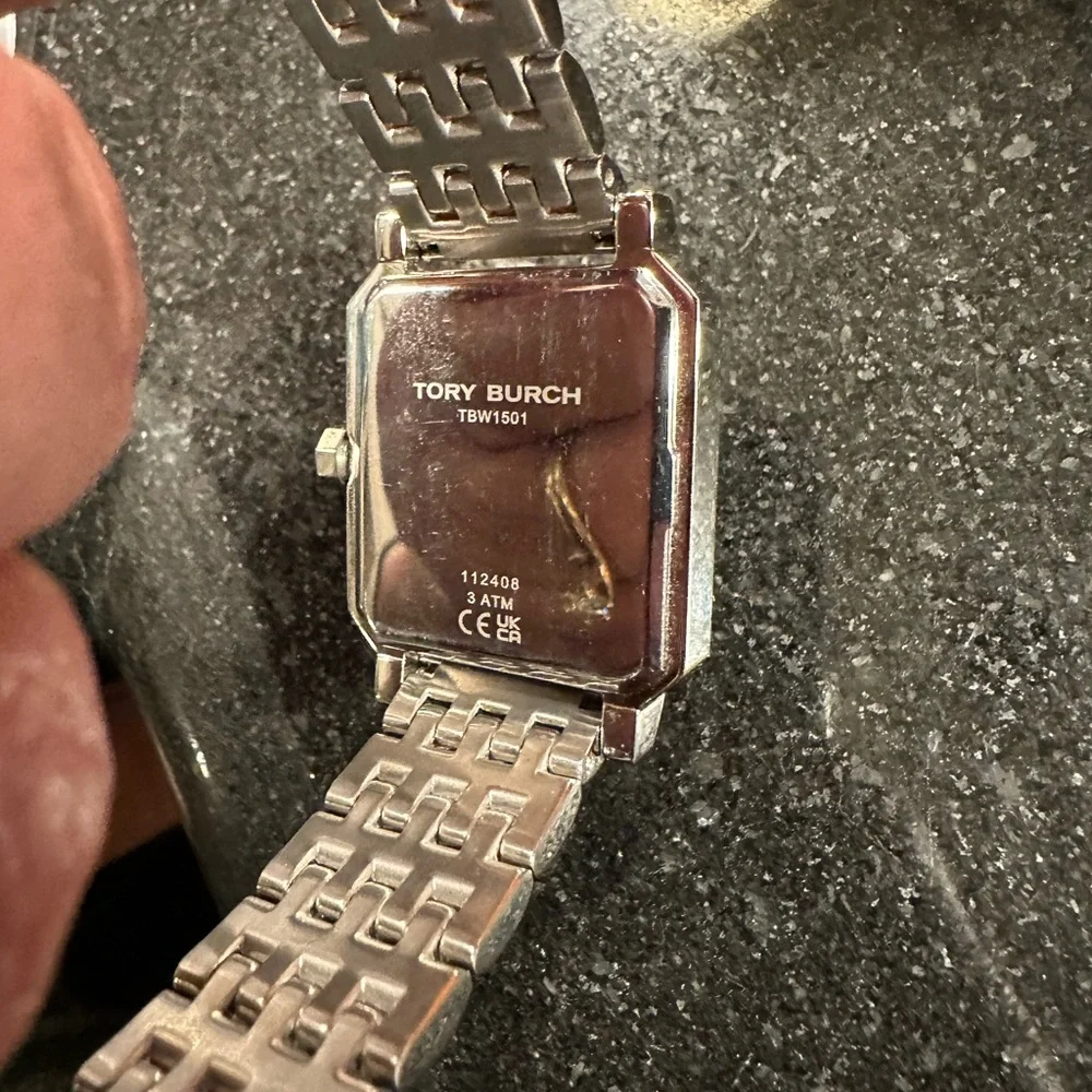 Tory Burch Silver-Tone Stainless Steel Logo Bracelet Watch